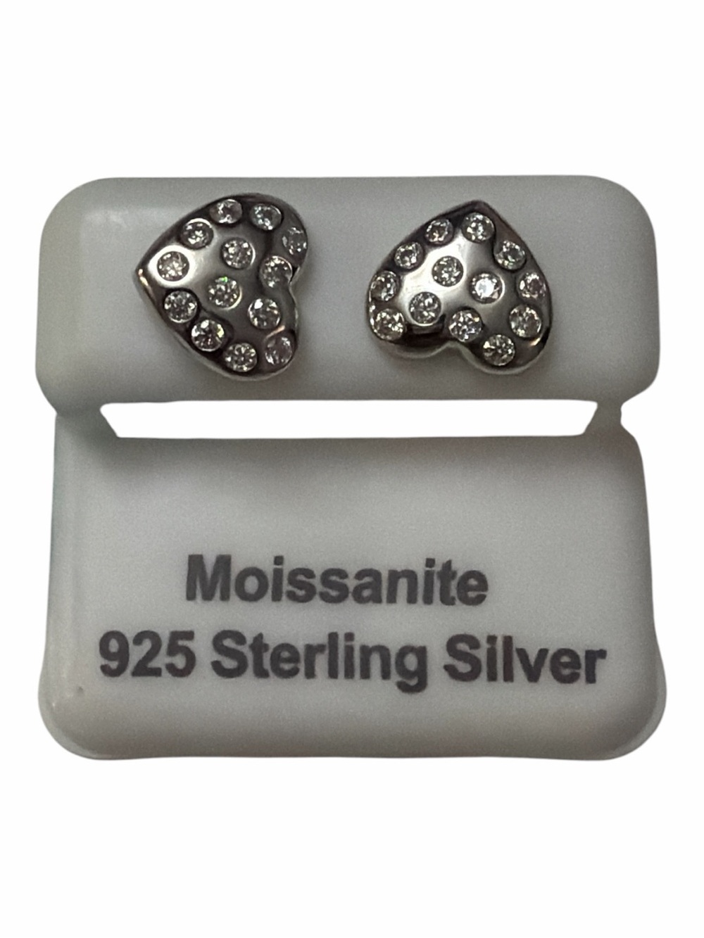 925 Sterling Silver Heart Moissanite Stud Earrings - Silver